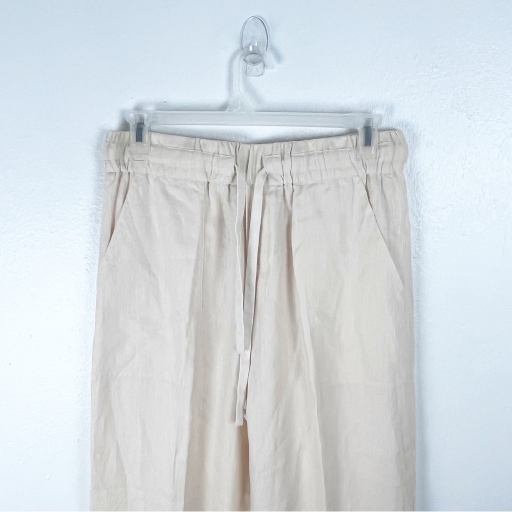 A.L.C. 100% Linen Cream High Rise Wide Leg Drawstring Waist Pockets Pants 12 - Picture 9 of 10